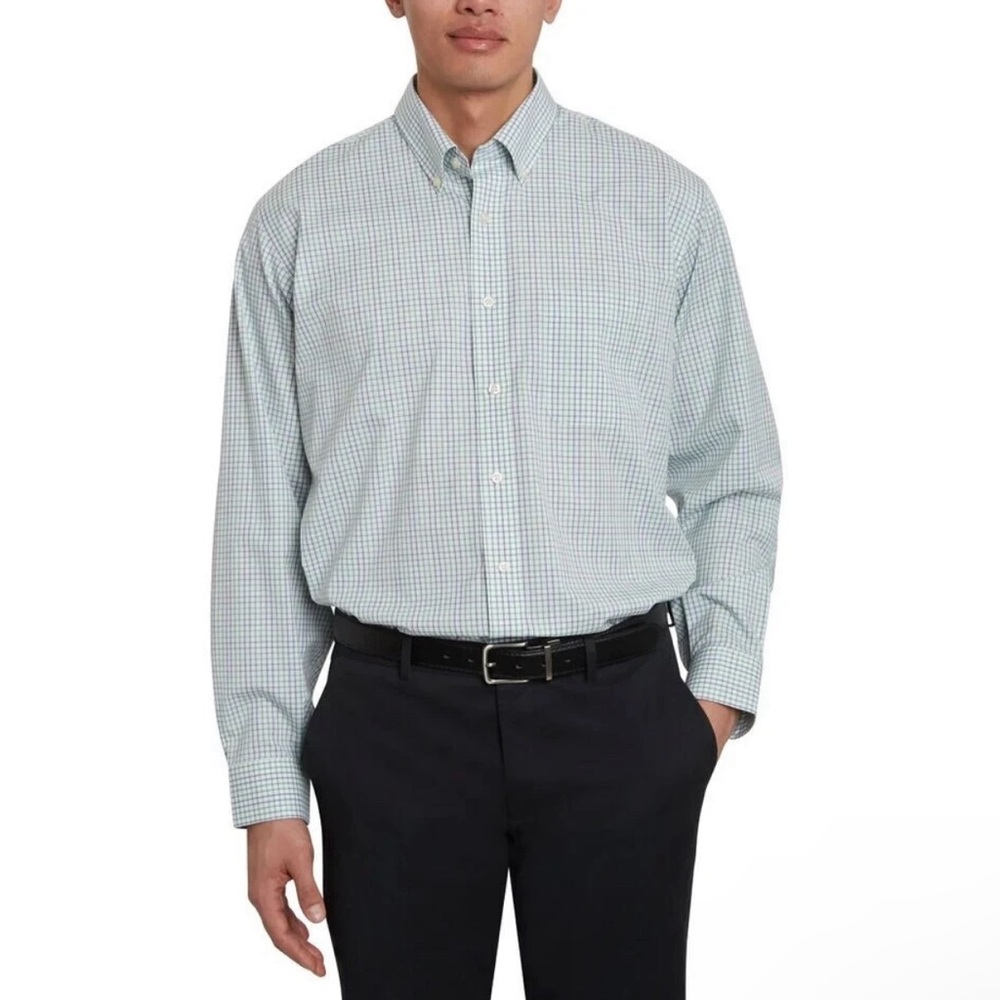 Kirkland Signature Men’s Traditional Fit Dress Shirt Green  White 16X34/35